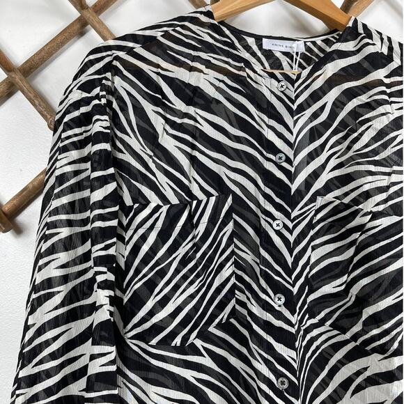 New ANINE BING 100% Silk Arrow Shirt in Cream Zebra Women's Size L - Picture 4 of 14